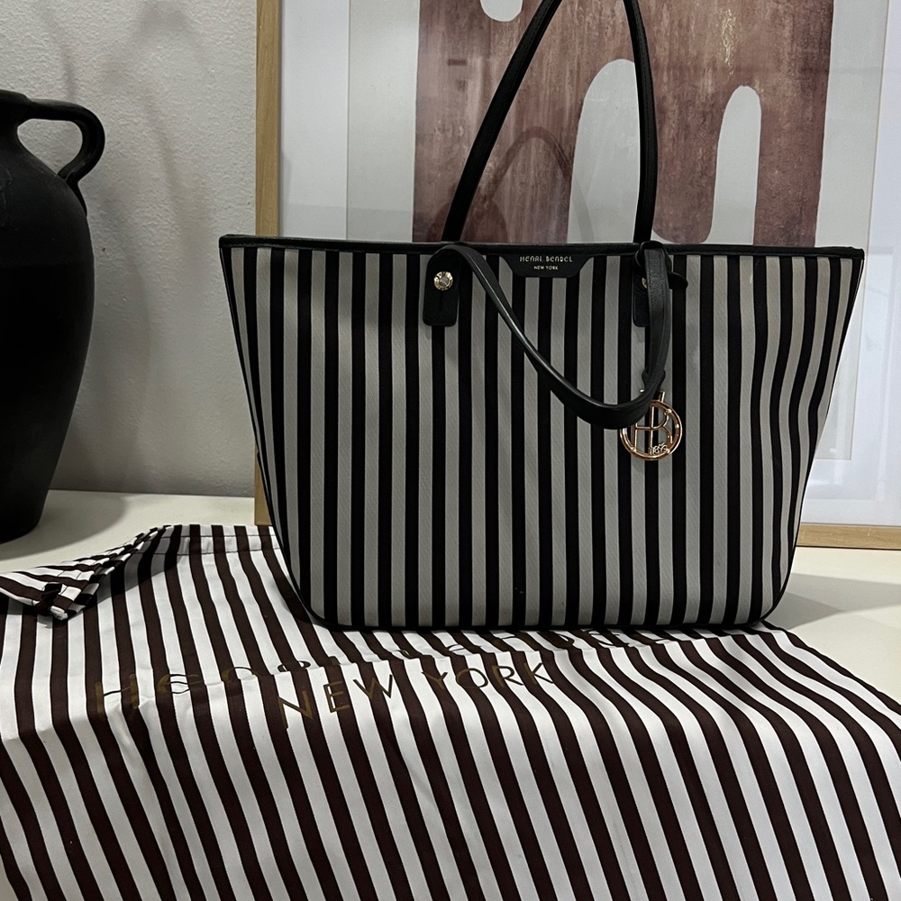 Henri Bendel Black and White Striped Tote